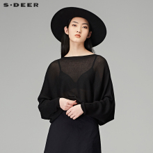 sdeer圣迪奥2018秋装简约休闲条纹蝙蝠袖微透套头针织衫S18183503图片
