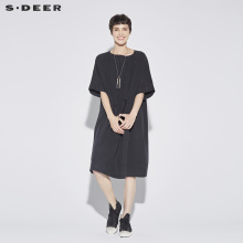 sdeer圣迪奥女装宽松圆领松紧收腰短袖连衣裙S18281206图片