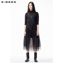 sdeer圣迪奥女装2017冬装手工刺绣纯色无袖连衣裙背心裙S15481214图片