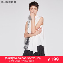sdeer圣迪奥2018夏装现代感印花飘逸搭片不规则无袖衬衫S17280667图片