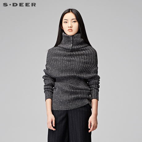 sdeer 圣迪奥女装夸张高领设计 修身针织衫S17483568商品大图