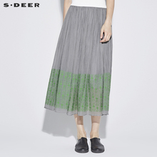 sdeer圣迪奥女装雾感灰植物绣花松紧束腰半身长裙S18281148图片