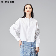 sdeer 圣迪奥2018秋装简约圆领蝙蝠袖长袖白色衬衫女S18180511图片