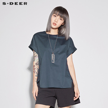 sdeer圣迪奥2018新款女装夏装套头圆领不规则摆短袖衬衫S18280424图片