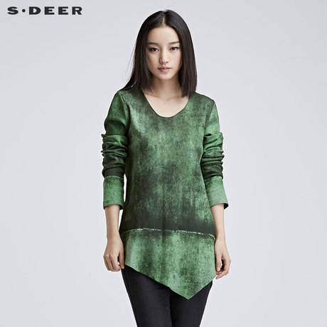 sdeer圣迪奥女装冬印象主义印花长袖上衣S16482234商品大图