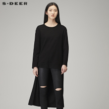 sdeer圣迪奥女装2018秋装前后摆对称拉链圆领长袖连衣裙S17361209图片