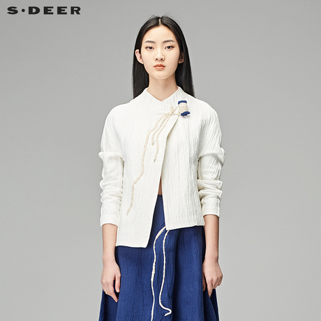 sdeer圣迪奥2018春女装素白金属装饰绣线包裹短款外套S18182212商品大图