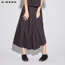 sdeer 圣迪奥女装优雅黑松紧束腰阔摆半身长裙S18281144图片