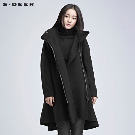 sdeer圣迪奥2018冬装宽松A廓解构分割纯色斜襟毛呢大衣S16481799商品大图