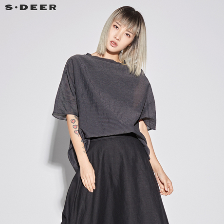 sdeer圣迪奥2018新款女夏装套头圆领蝙蝠款宽松短袖T恤S18280132商品大图
