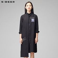 sdeer圣迪奥休闲酷帅搭片设计时尚贴布装饰长袖衬衫S17480506图片
