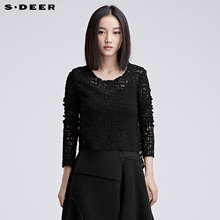 sdeer圣迪奥女装优雅镂空前后摆纯色针织衫S16483574图片