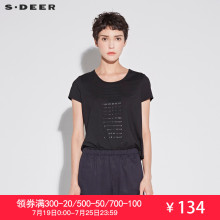 sdeer圣迪奥女2018夏装新款欧美风字母胶印黑色短袖T恤S18680127图片