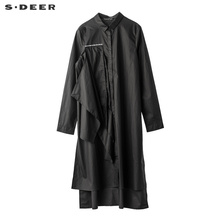 sdeer圣迪奥酷感新潮裁片装饰前短后长开衩设计翻领上衣S18380538图片
