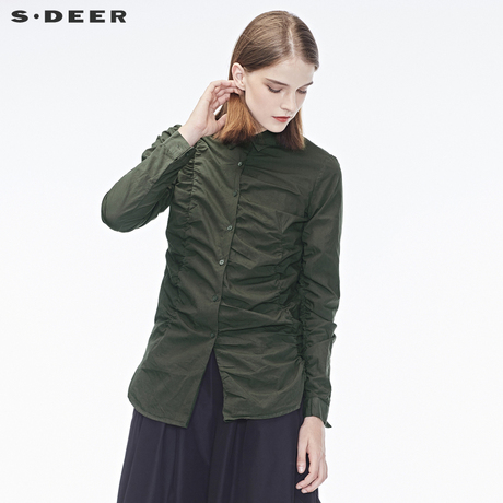 sdeer圣迪奥女纯色褶裥翻领长袖衬衫S17380568商品大图