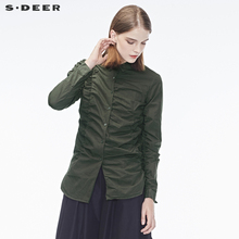 sdeer圣迪奥女纯色褶裥翻领长袖衬衫S17380568图片