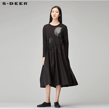 sdeer圣迪奥2018秋装设计感波点拼接宽松长袖连衣裙女S18181201图片