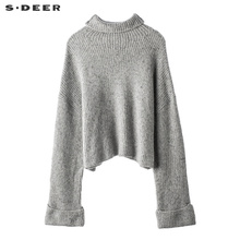 sdeer圣迪奥新款慵懒温柔混色落肩设计高领针织衫S18383548图片