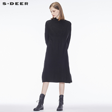 sdeer圣迪奥女复古简约开衩底摆高领长款针织衫S17483589图片