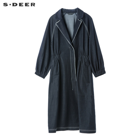 sdeer圣迪奥平驳领个性门襟撞色明线松紧腰部率性长外套S18381847商品大图