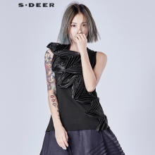sdeer圣迪奥女2018夏装立体感流动堆积装饰纯色无袖T恤S16280398图片