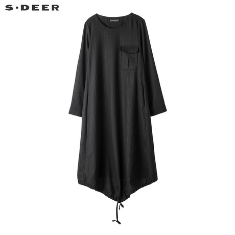 sdeer圣迪奥开衩抽绳下摆单边贴袋收褶造型装饰连衣裙S18381240商品大图