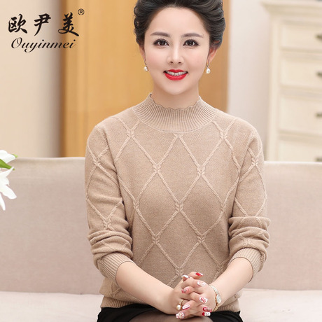新款秋冬装中老年女装针织套头毛衣中年妈妈装加厚打底衫保暖上衣商品大图