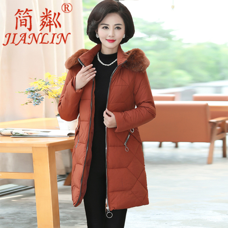 冬装中老年女棉衣中长款清仓妈妈40-50岁连帽保暖羽绒棉服外套冬商品大图