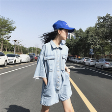 连衣裤 女宽松毛边短袖 oversize夏季新款 连体牛仔短裤 高腰工装 韩版
