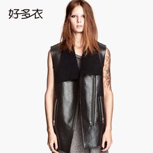好多衣2018秋季新款女装 欧美时尚斜拉链侧口袋纯色无袖马甲外套图片