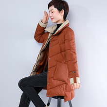 2018冬装新款中年女装大码胖mm中长款韩版撞色棉服冬季妈妈装棉衣图片