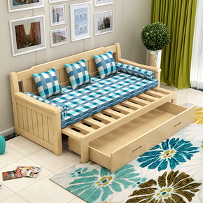 沙发床可折叠客厅双人小户型简约现代实木单双人组合懒人沙发床