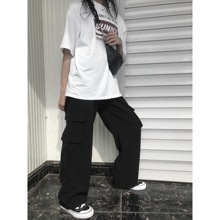 2018AW百搭宽松bf长裤 shcool 大口袋拖地裤 复古old 美式工装