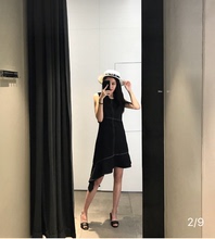设计感不规则鱼尾摆高腰缉明线无袖 连衣裙ins小黑裙 小红薯推荐