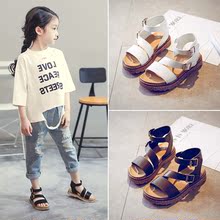 5岁2018新品 子凉鞋 橡胶底小女童鞋 皮质白色女宝宝小公主夹脚