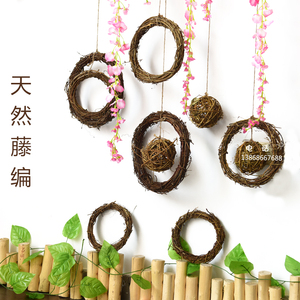 自然藤球挂饰幼儿园走廊家居田园风复古主题搭配手工创意吊饰草环