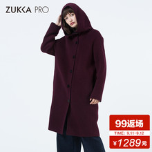ZUKKA PRO卓卡女装秋冬时尚单排扣连帽宽松中长款羊毛呢外套大衣图片