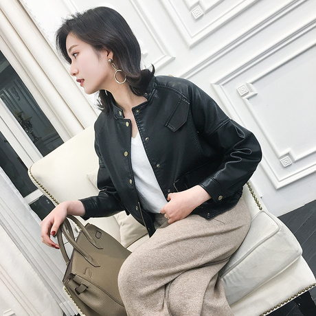 女装春装2018新款韩版chic皮衣女短款宽松pu皮夹克bf机车外套春秋商品大图