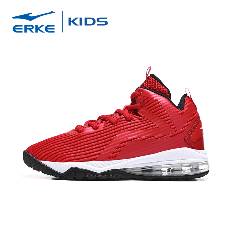 ERKE Boys' Shoes Big Red Mesh Children's Air Cushion Shock Absorbing Basketball Shoes Middle School and Primary School Sports Shoes