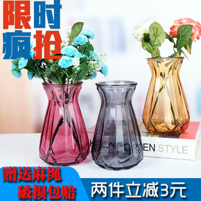 彩色花瓶摆件客厅 插花创意个性欧式简约花瓶玻璃透明富贵竹家用