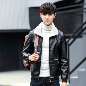 冬季加绒皮衣男士修身外套