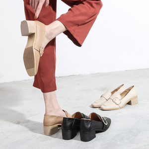 学院风复古方头乐福鞋