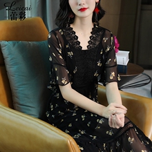桑蚕丝真丝印花连衣裙女春夏装2019新款中长款宽松两件套裙子3796图片