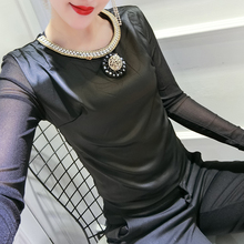 2018秋季新款女衫性感圆领蕾丝袖女衫修身显瘦女衫热卖