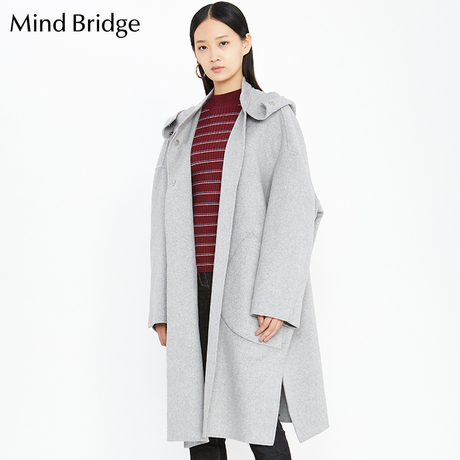 Mind Bridge2018秋冬新款女士毛呢外套 百家好连帽大衣 MSCA728E商品大图