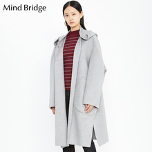 Mind Bridge2018秋冬新款女士毛呢外套 百家好连帽大衣 MSCA728E图片