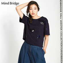 Mind Bridge秋季女装时尚雪纺衫 百家好条纹短袖T恤衫MPBL527C图片