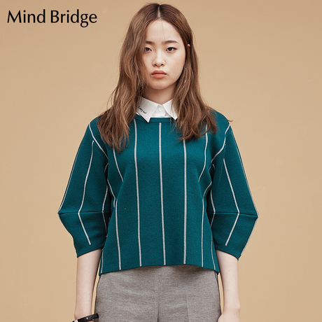 Mind Bridge百家好秋季女士针织衫 时尚假两件上衣圆领 MQKT523C商品大图
