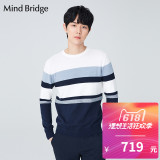 Mind Bridge2018春夏季新品男装 修身圆领拼接条纹针织衫MSKT210A