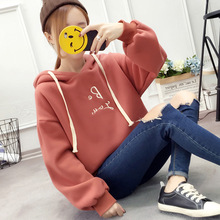 2018新款秋冬季韩版女装刺绣加厚加绒连帽休闲宽松卫衣女上衣衬图片